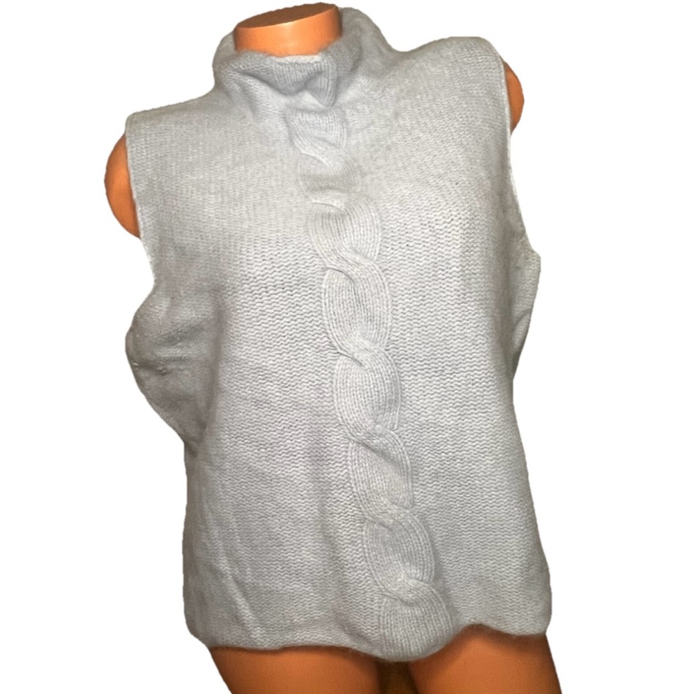 EDDIE BAUER Vintage Sweater Vest XLT Blue Mock Neck Wool Angora